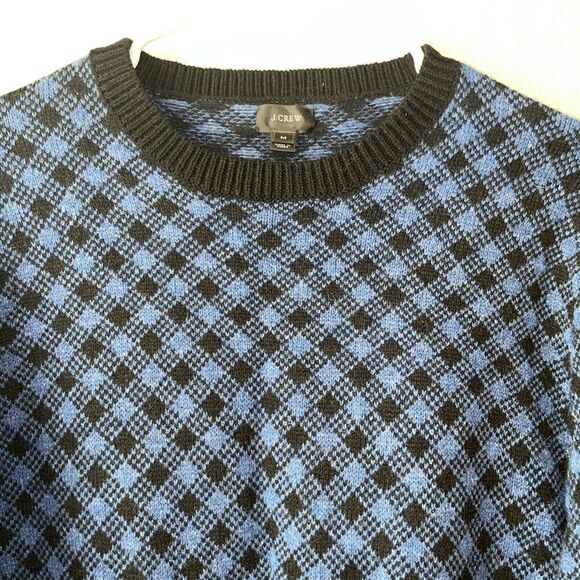 J.Crew Black Label Men’s 100% Lambs Wool Medium Black Blue chekered - Picture 2 of 9